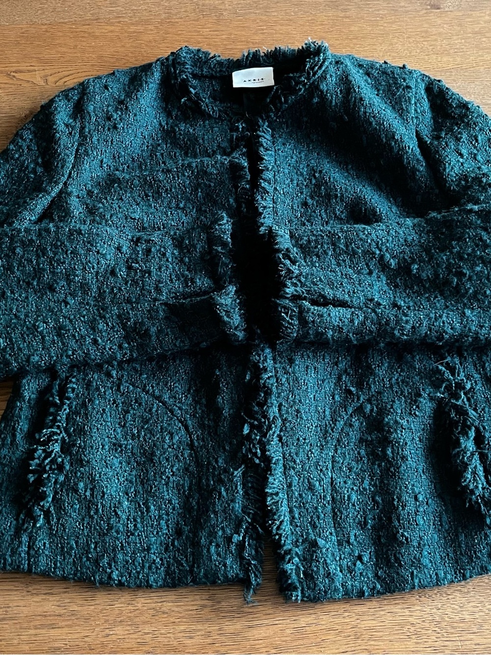 Akris Punto Teal Fringe-Trim Bouclé Jacket